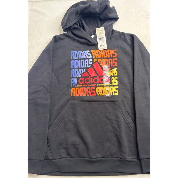 adidas Other - Adidas Boy’s Black Large Multicolor Adidas Logo Graphic Hooded Sweatshirt NWTs